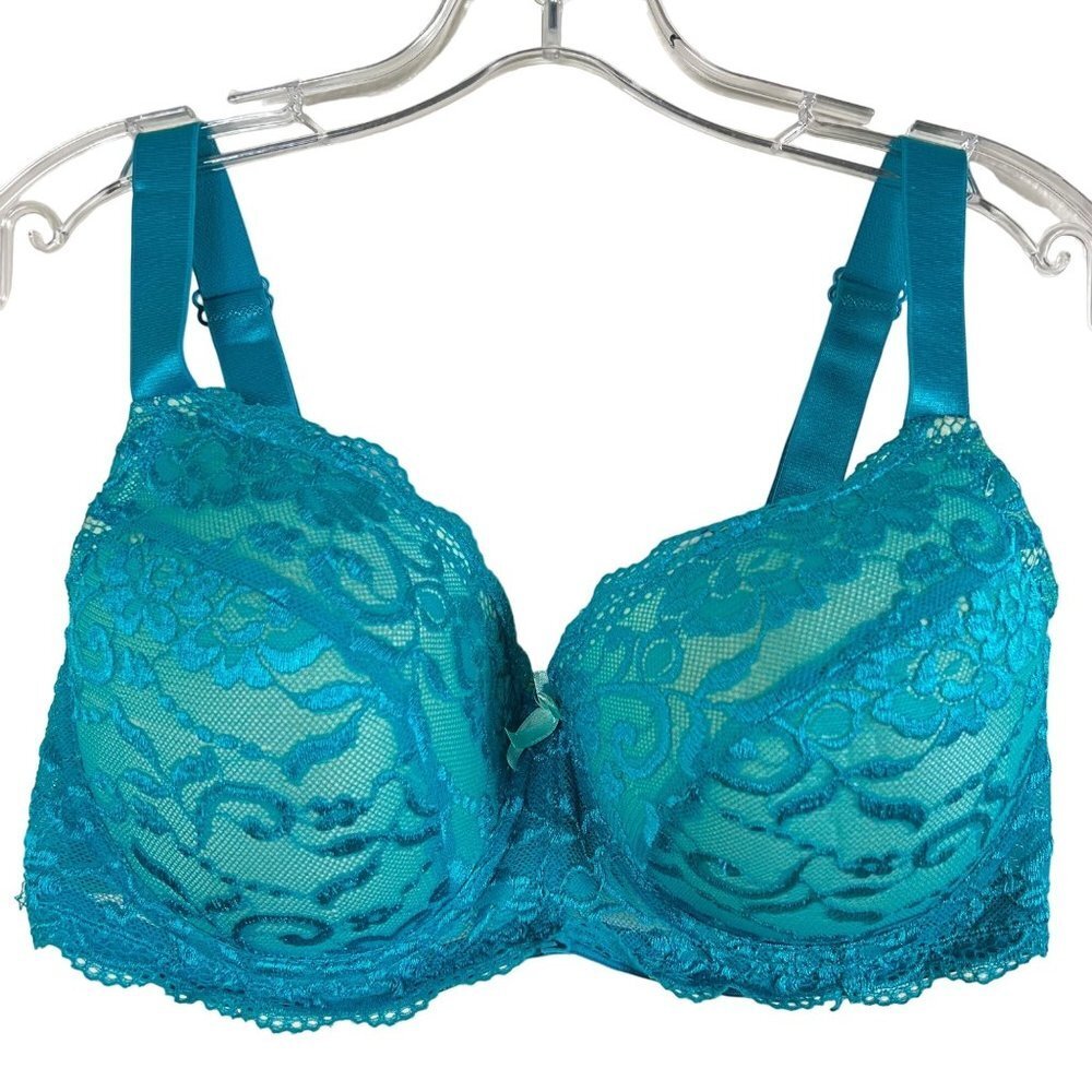 SOFRA Teal Lace Lined Demi Bra Size 38DDD